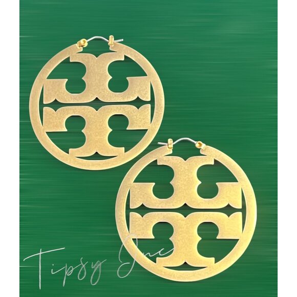 Tory Burch Miller Logo Cutout Gold-Tone Hoop Earrings - Picture 5 of 5
